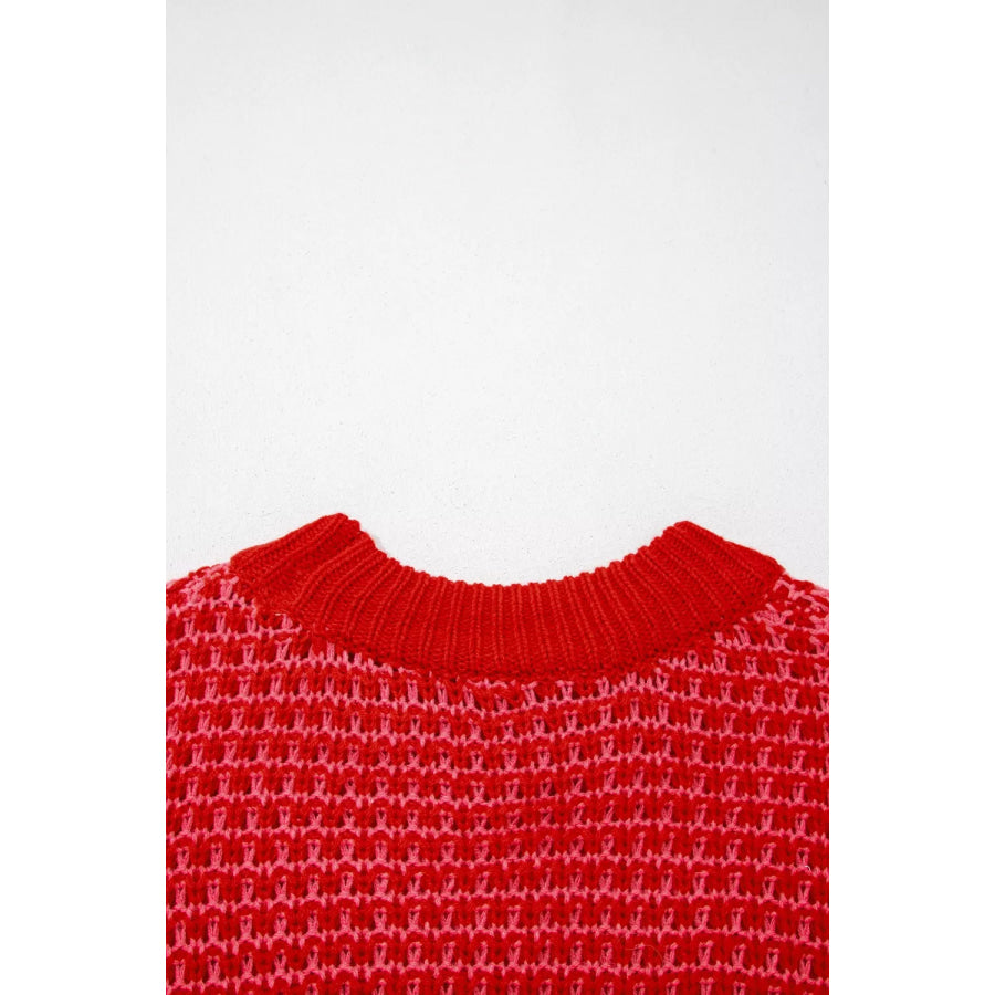 Stripe Wavy Crochet Eyelet Detail Ruffle Half Sleeve Sweater Apparel and Accessories
