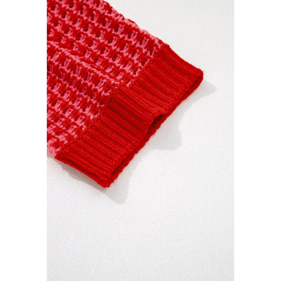 Stripe Wavy Crochet Eyelet Detail Ruffle Half Sleeve Sweater Apparel and Accessories