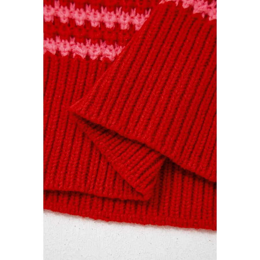 Stripe Wavy Crochet Eyelet Detail Ruffle Half Sleeve Sweater Apparel and Accessories