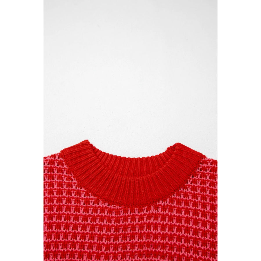 Stripe Wavy Crochet Eyelet Detail Ruffle Half Sleeve Sweater Apparel and Accessories