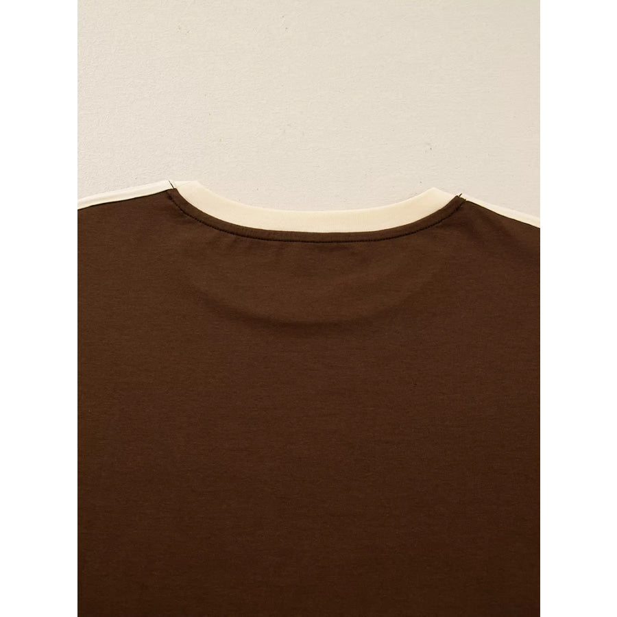 Striped Accent Contrast Crew Neck Long Sleeve T Shirt Apparel and Accessories