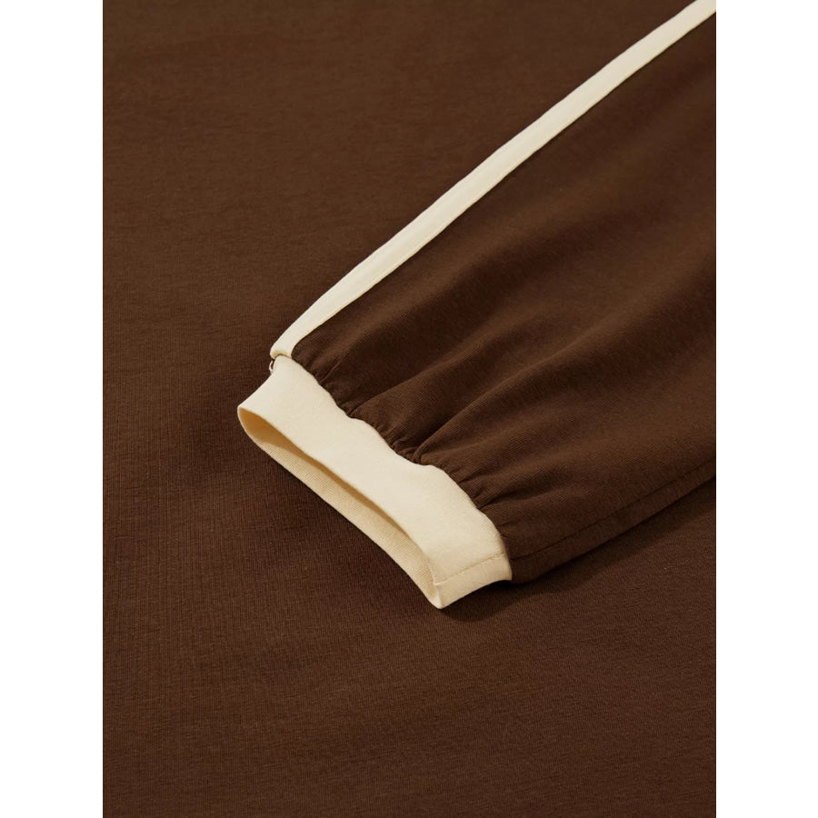 Striped Accent Contrast Crew Neck Long Sleeve T Shirt Apparel and Accessories