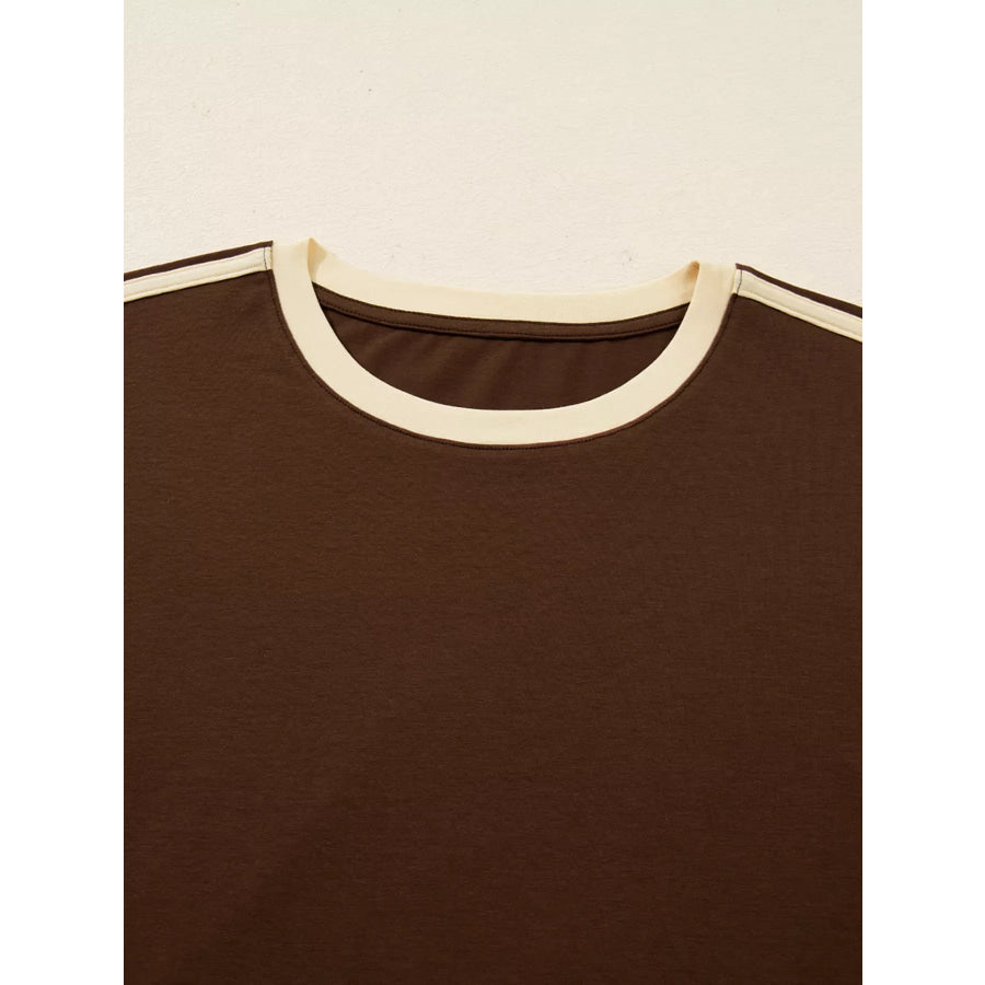 Striped Accent Contrast Crew Neck Long Sleeve T Shirt Apparel and Accessories