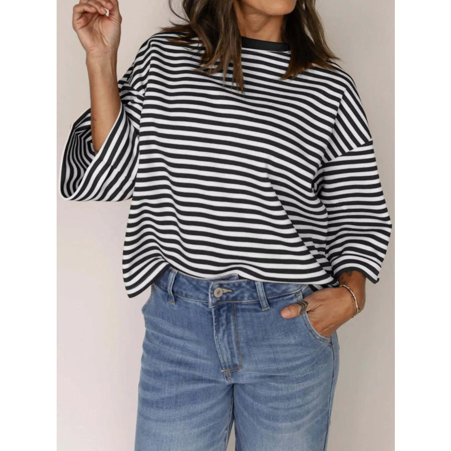 Striped Back Bow Tie T-Shirt Black / S Apparel and Accessories
