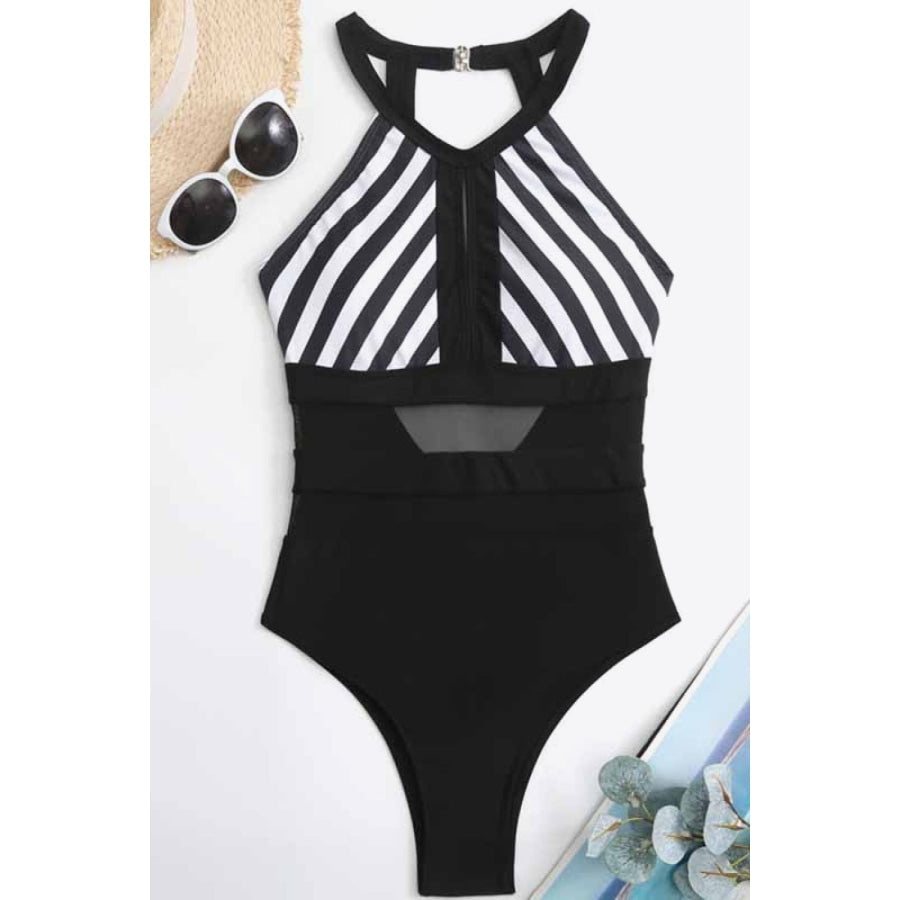 Striped Backless One-Piece Swimsuit