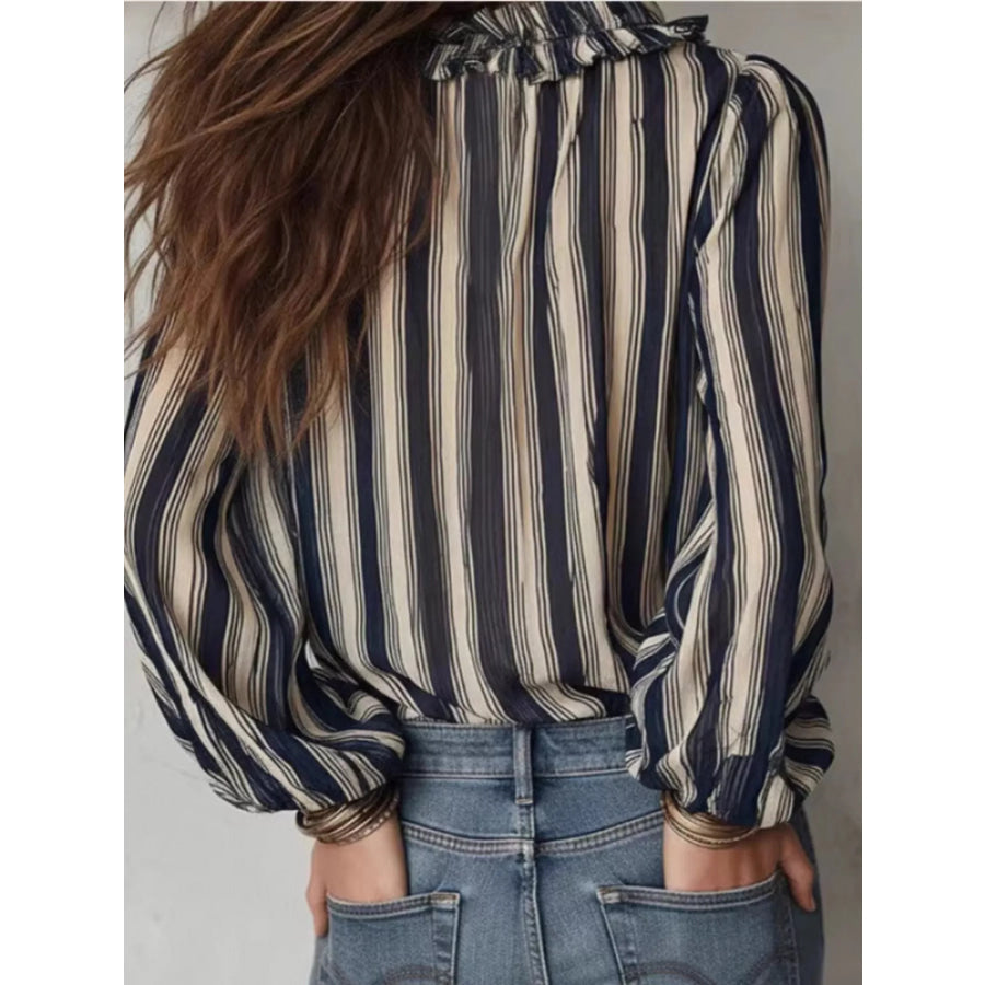 Striped Balloon Sleeve Blouse Apparel and Accessories