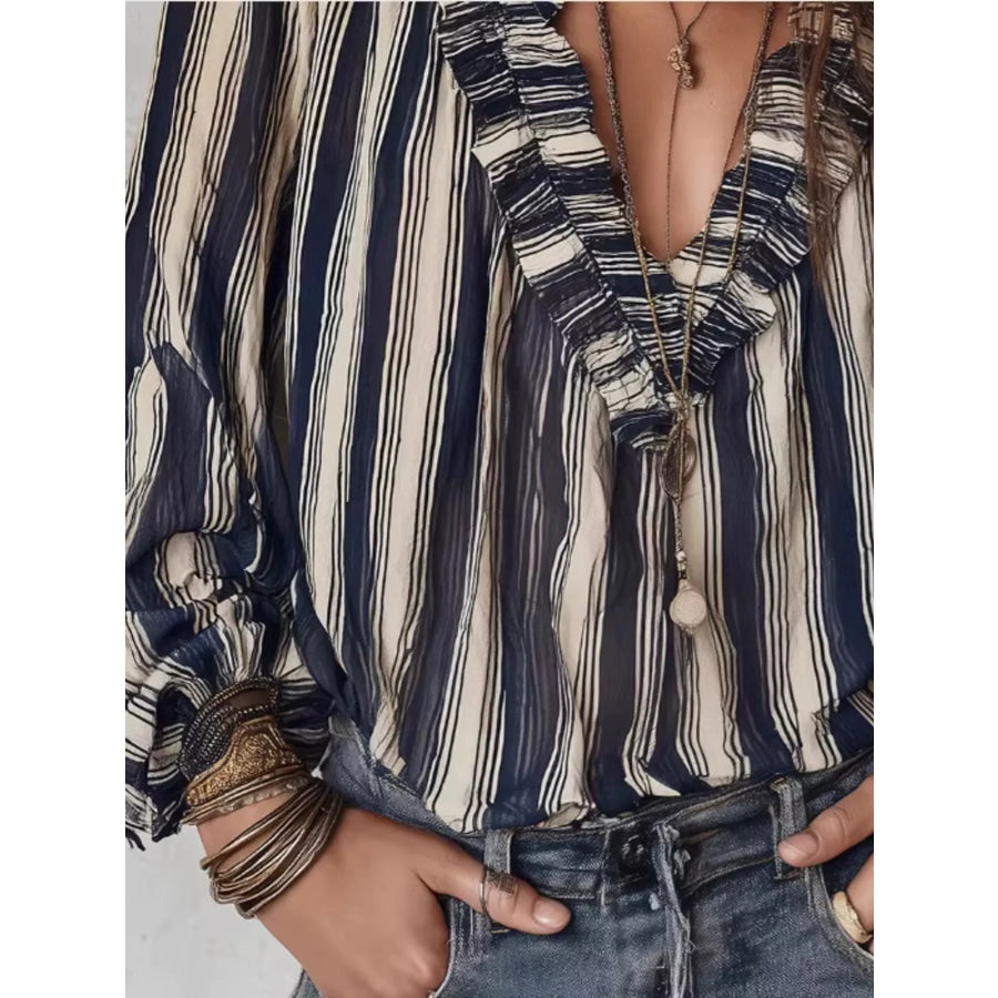 Striped Balloon Sleeve Blouse Apparel and Accessories