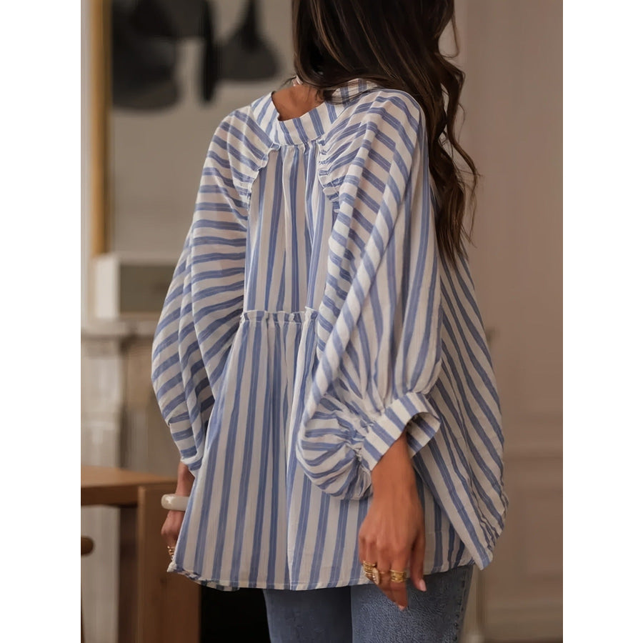 Striped Balloon Sleeve Button-Down Shirt Apparel and Accessories