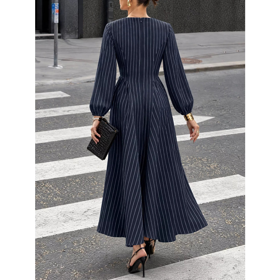 Striped Balloon Sleeve Maxi Dress Apparel and Accessories