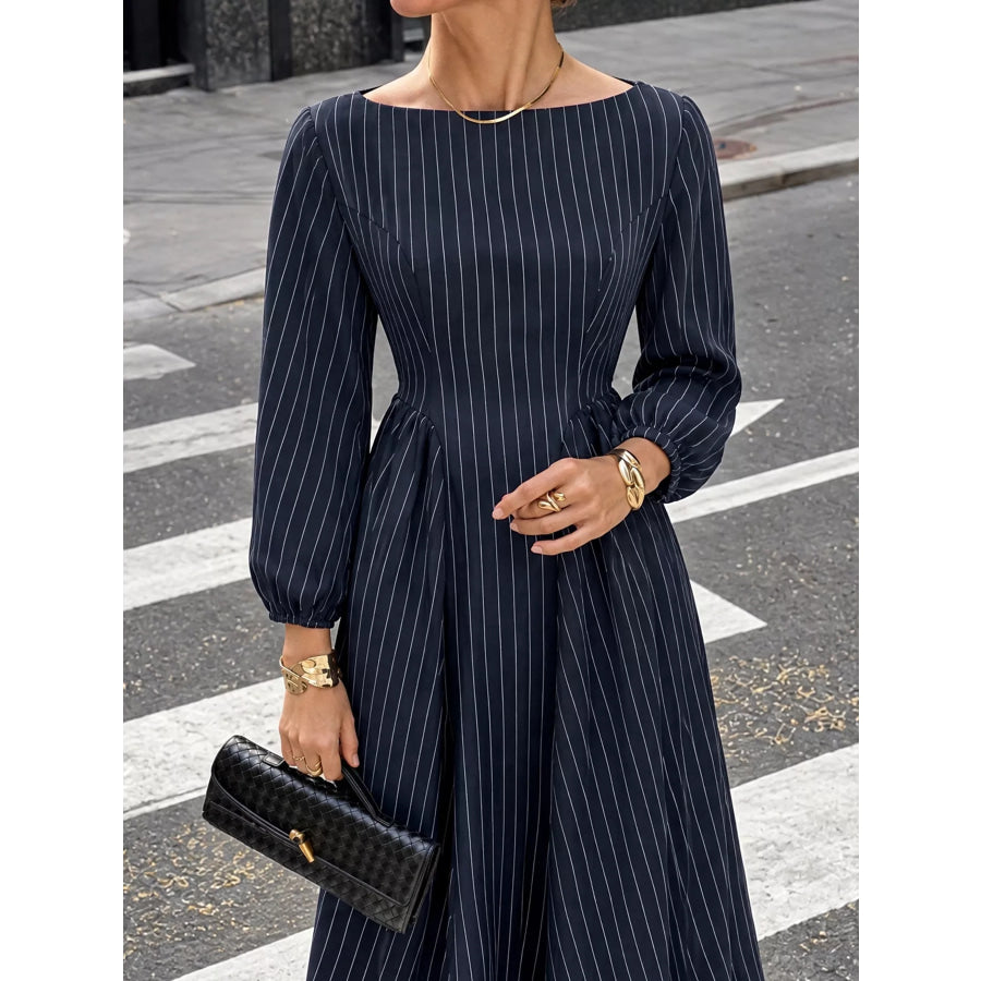 Striped Balloon Sleeve Maxi Dress Apparel and Accessories