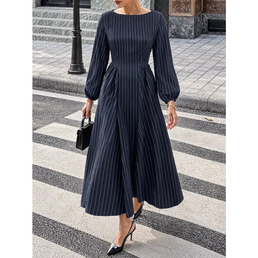 Striped Balloon Sleeve Maxi Dress Apparel and Accessories