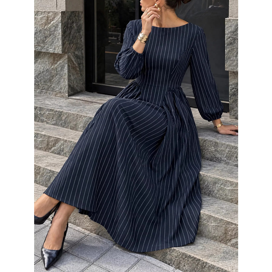 Striped Balloon Sleeve Maxi Dress Apparel and Accessories