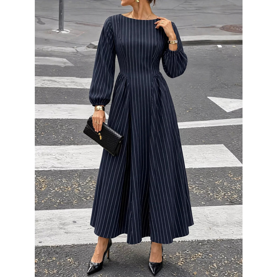 Striped Balloon Sleeve Maxi Dress Apparel and Accessories