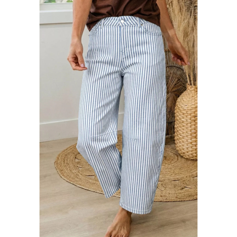 Striped Barrel Leg Jeans Apparel and Accessories