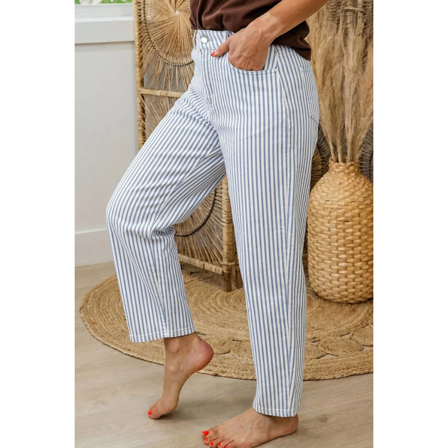 Striped Barrel Leg Jeans Apparel and Accessories