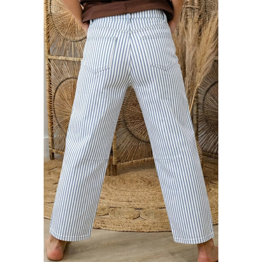 Striped Barrel Leg Jeans Apparel and Accessories