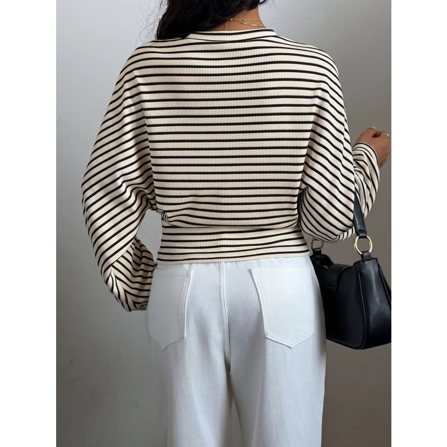 Striped Batwing Sleeve Crew Neck T-Shirt Apparel and Accessories