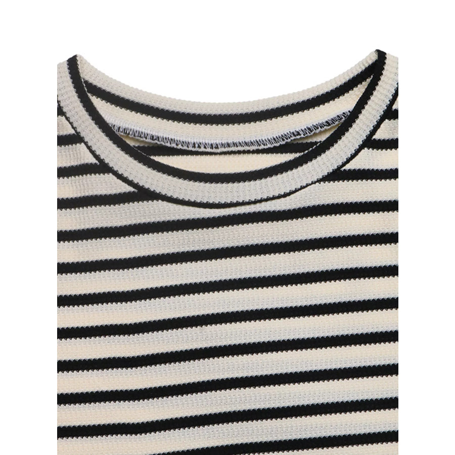 Striped Batwing Sleeve Crew Neck T-Shirt Apparel and Accessories
