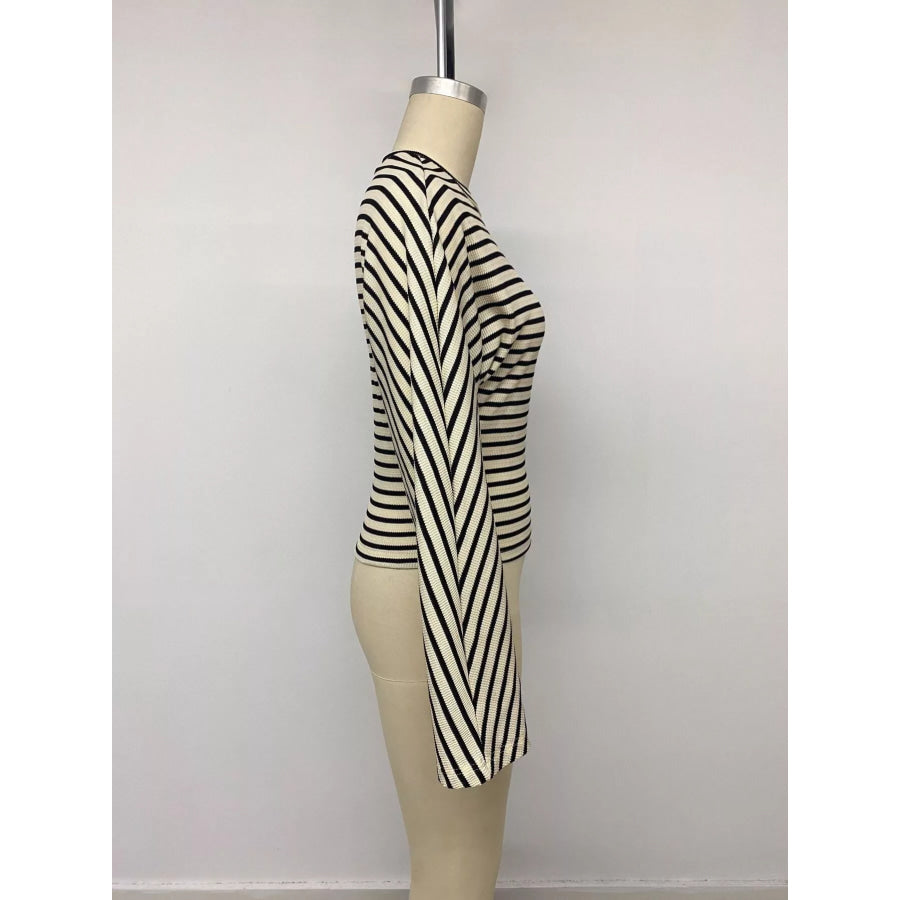 Striped Batwing Sleeve Crew Neck T-Shirt Apparel and Accessories