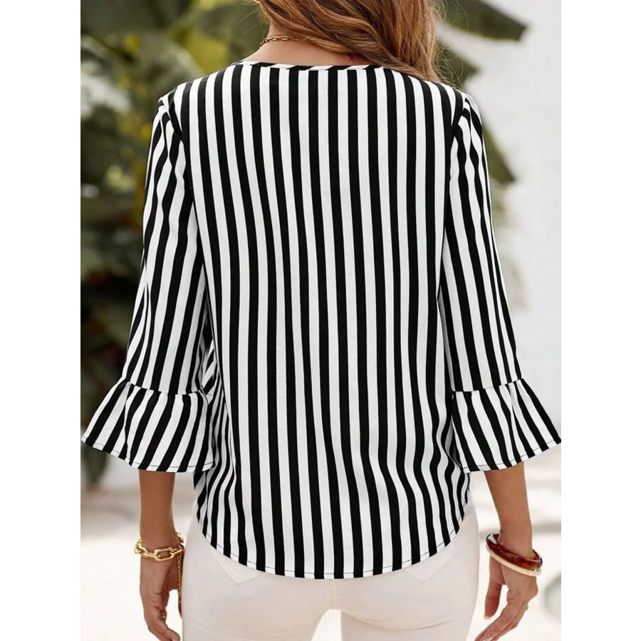 Striped Bell Sleeve Blouse Apparel and Accessories