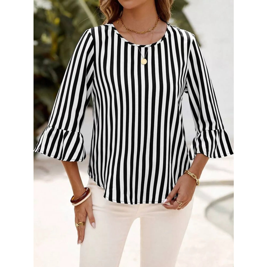 Striped Bell Sleeve Blouse Apparel and Accessories