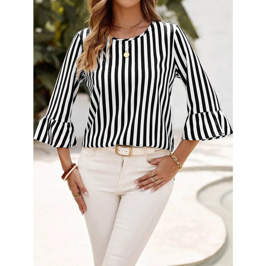 Striped Bell Sleeve Blouse Apparel and Accessories