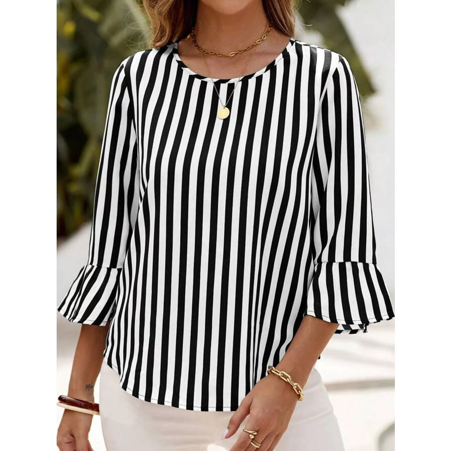 Striped Bell Sleeve Blouse Apparel and Accessories