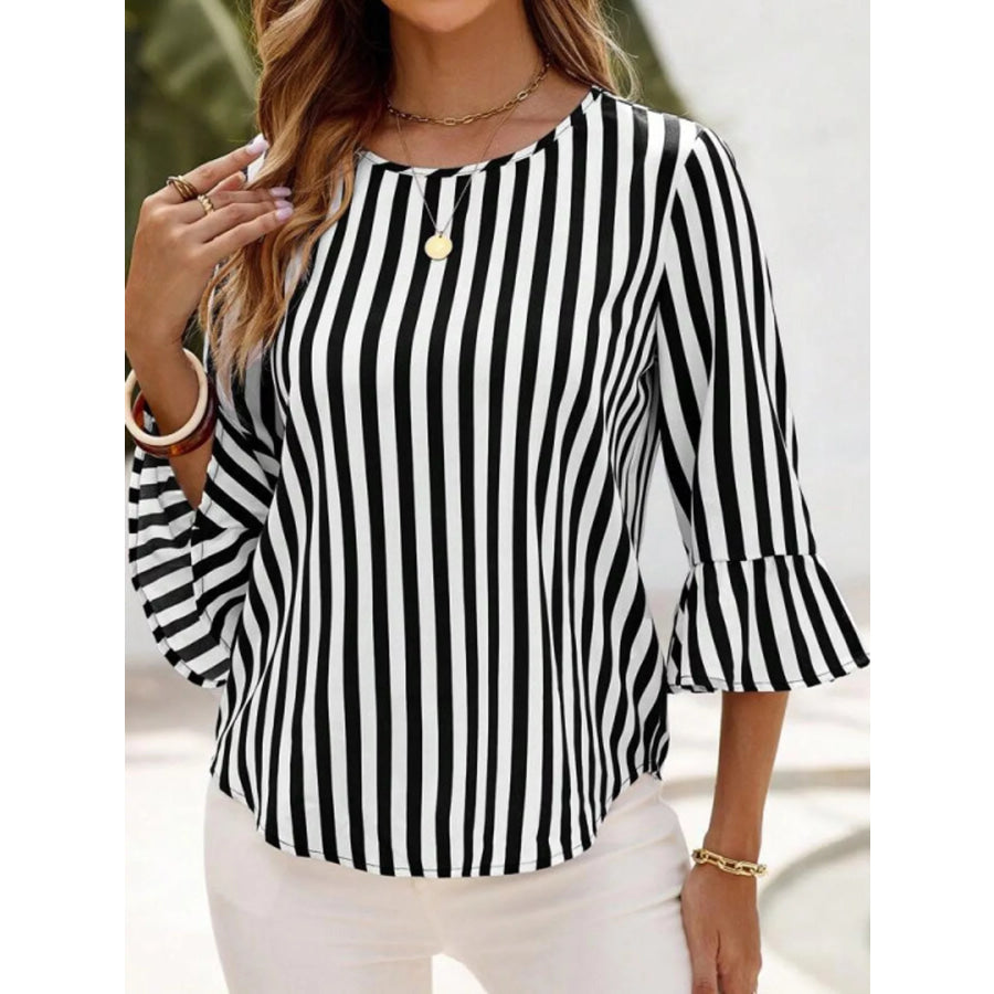 Striped Bell Sleeve Blouse Apparel and Accessories