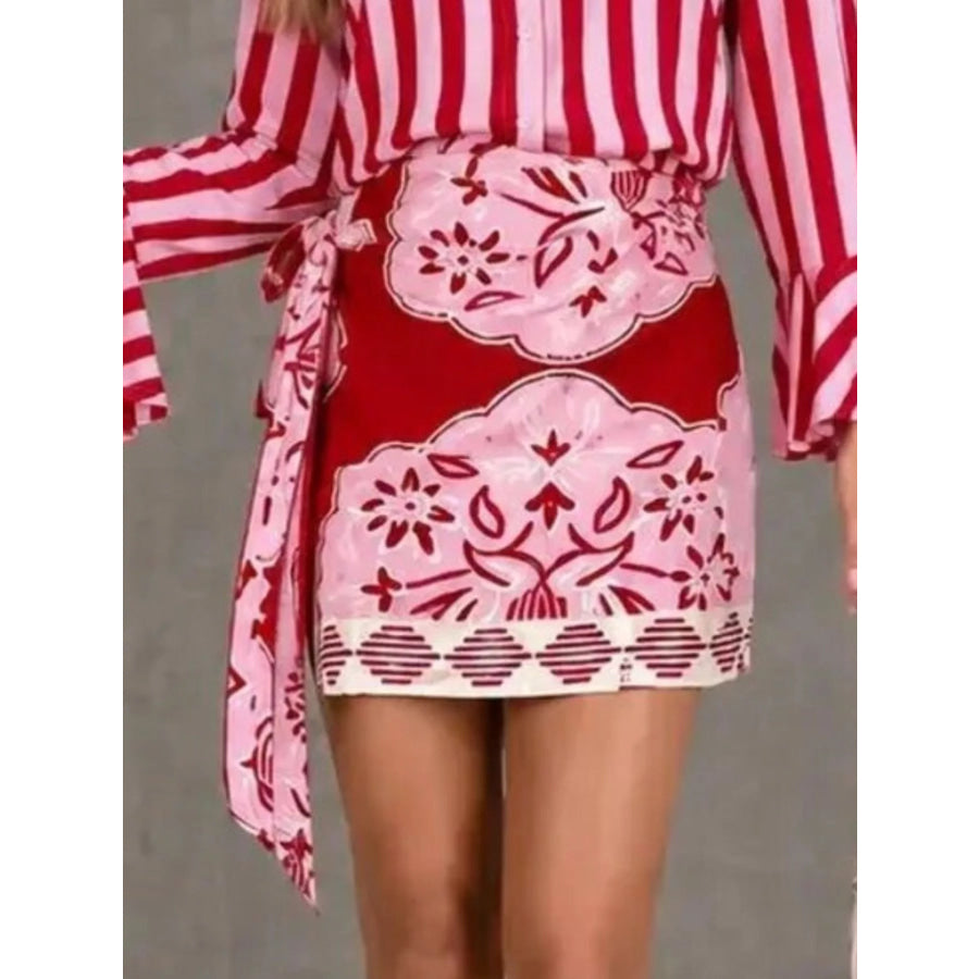 Striped Bell Sleeve Shirt and Skirt Set Apparel Accessories