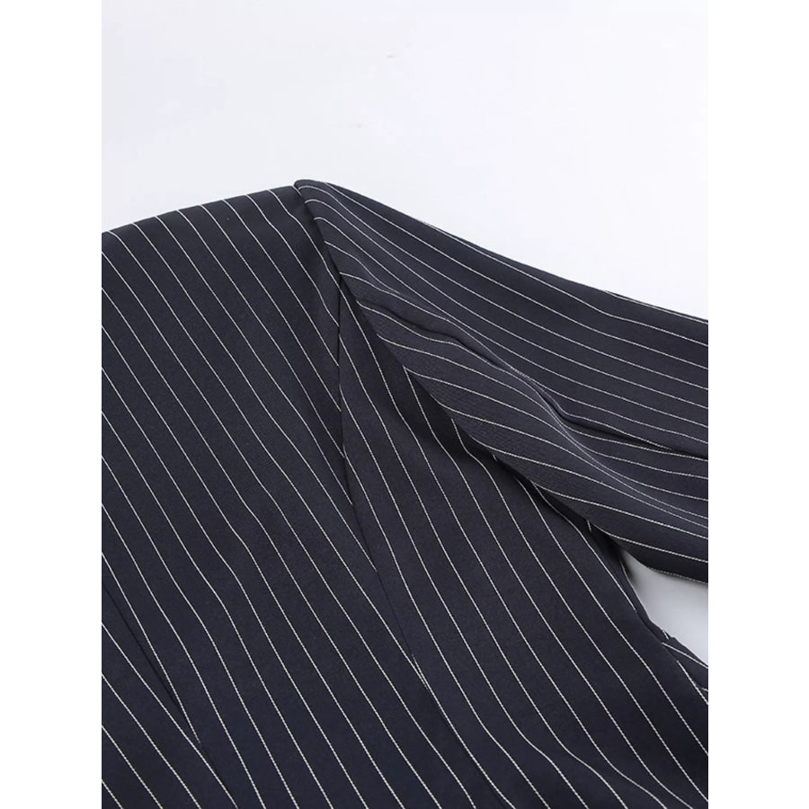 Striped Blazer and Mini Skirt Set with Scarf Detail Apparel Accessories
