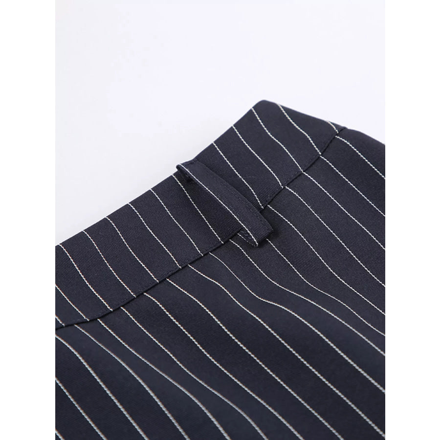 Striped Blazer and Mini Skirt Set with Scarf Detail Apparel Accessories