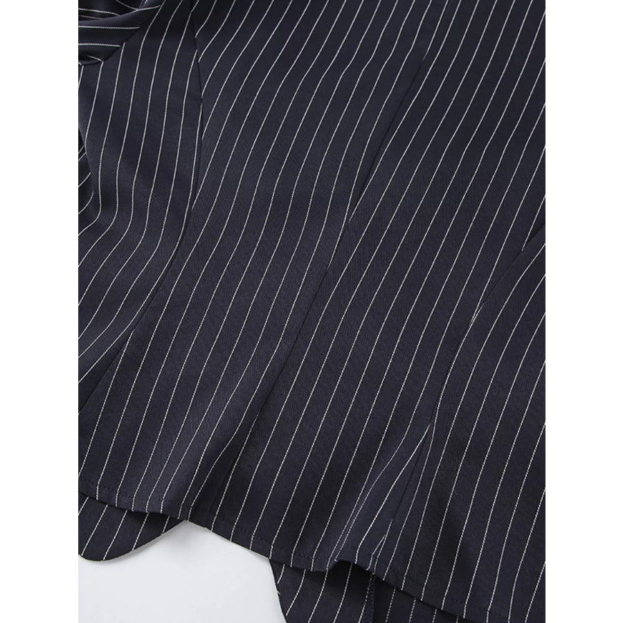 Striped Blazer and Mini Skirt Set with Scarf Detail Apparel Accessories