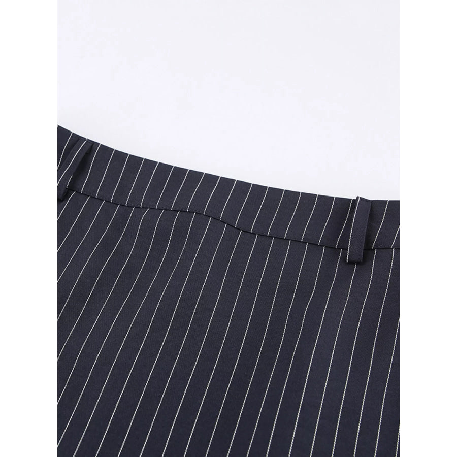Striped Blazer and Mini Skirt Set with Scarf Detail Apparel Accessories