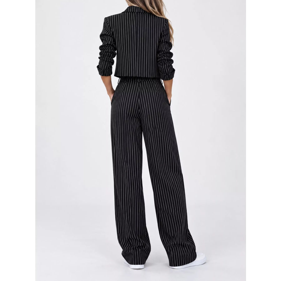 Striped Blazer and Wide-Leg Pants Two-Piece Set Apparel Accessories