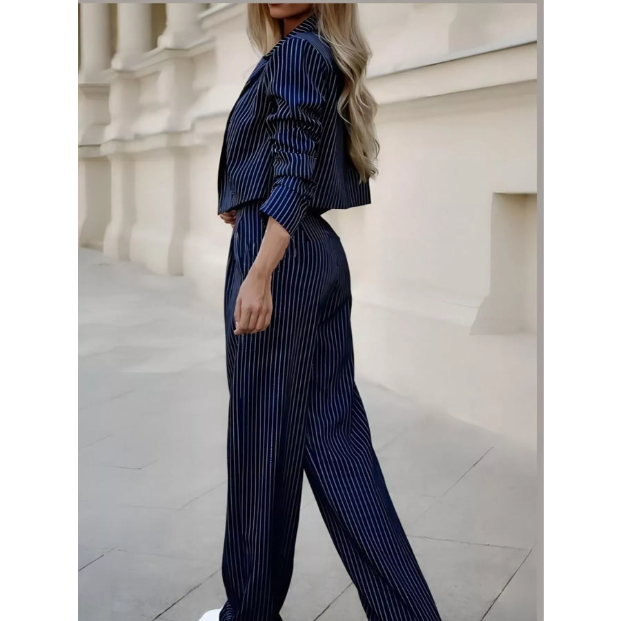 Striped Blazer and Wide-Leg Pants Two-Piece Set Apparel Accessories