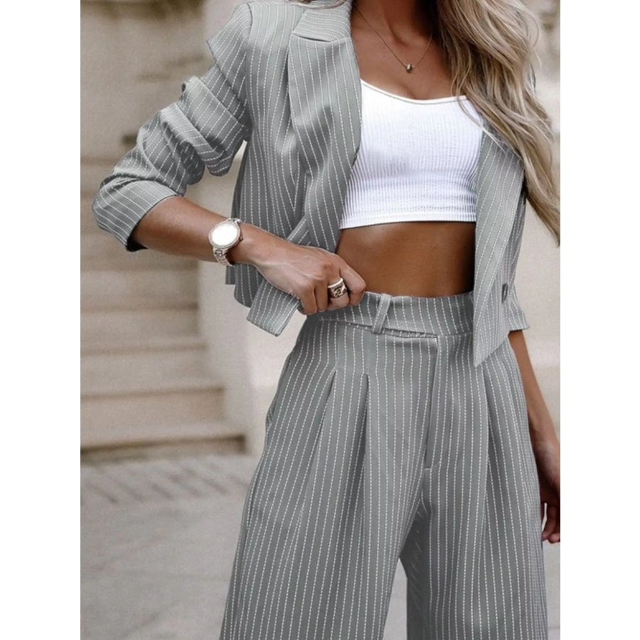 Striped Blazer and Wide-Leg Pants Two-Piece Set Apparel Accessories