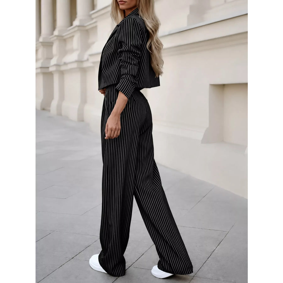 Striped Blazer and Wide-Leg Pants Two-Piece Set Apparel Accessories