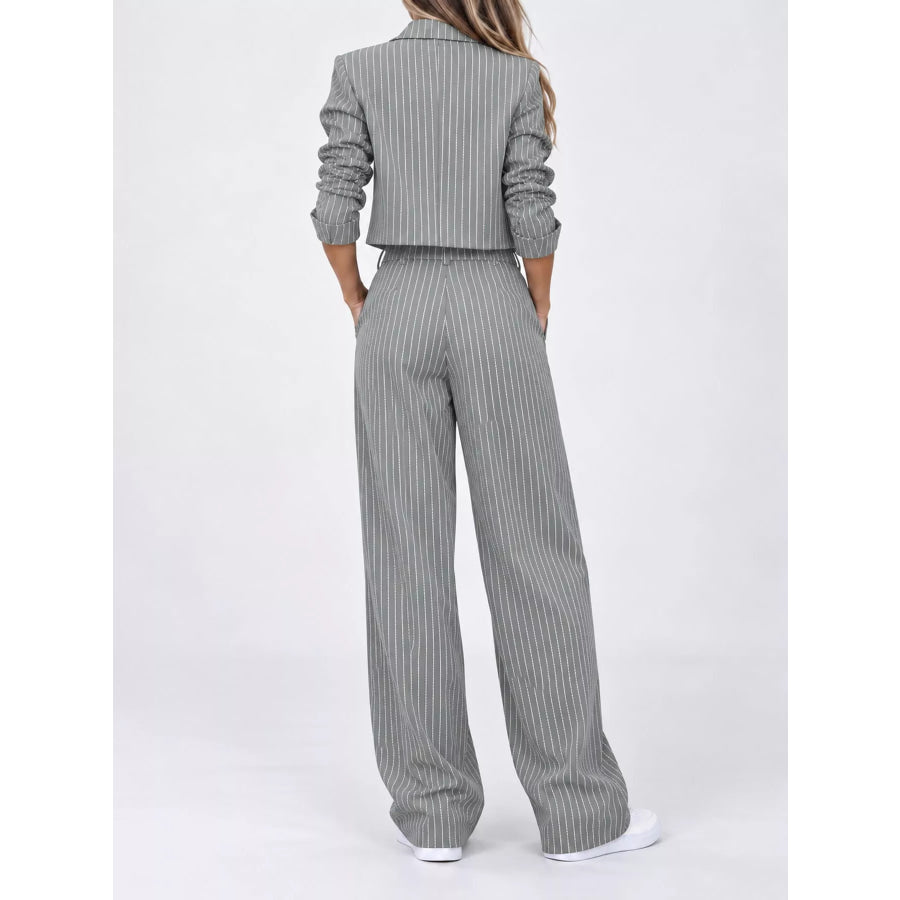 Striped Blazer and Wide-Leg Pants Two-Piece Set Apparel Accessories