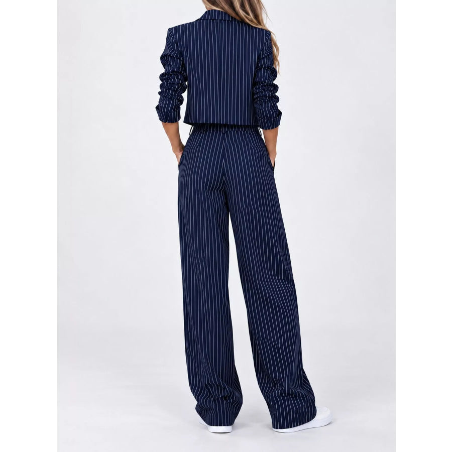 Striped Blazer and Wide-Leg Pants Two-Piece Set Apparel Accessories