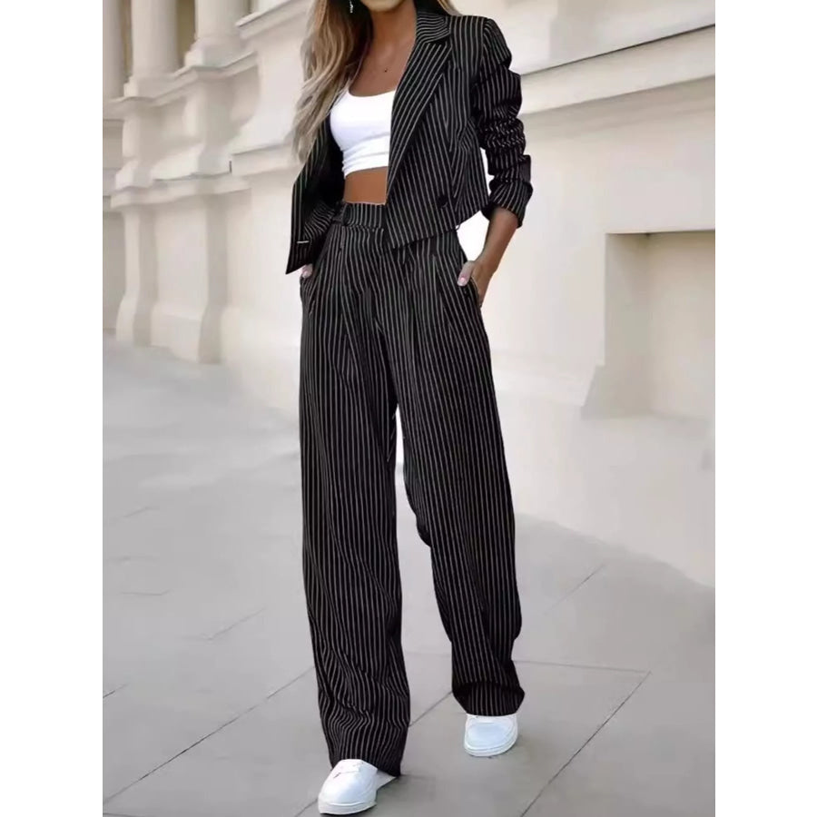 Striped Blazer and Wide-Leg Pants Two-Piece Set Black Stripes / S Apparel Accessories