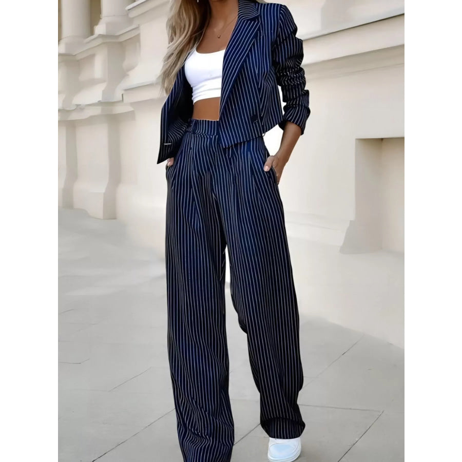 Striped Blazer and Wide-Leg Pants Two-Piece Set Blue Stripes / S Apparel Accessories