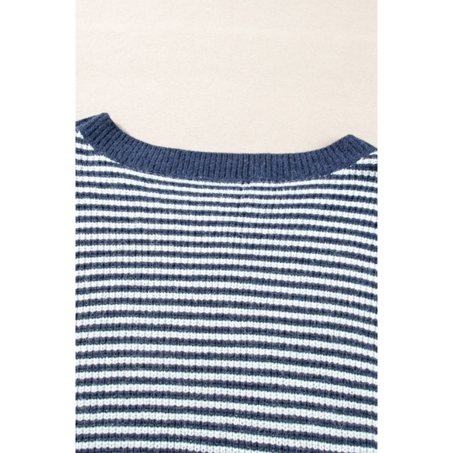 Striped Boat Neck Long Sleeve Sweater Apparel and Accessories