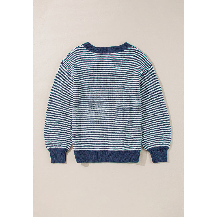 Striped Boat Neck Long Sleeve Sweater Apparel and Accessories