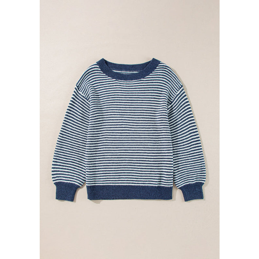 Striped Boat Neck Long Sleeve Sweater Apparel and Accessories