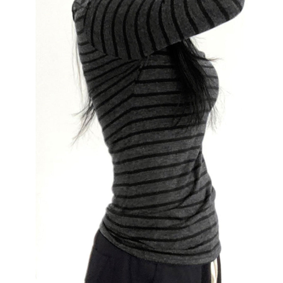 Striped Boat Neck Long Sleeve T-Shirt Apparel and Accessories