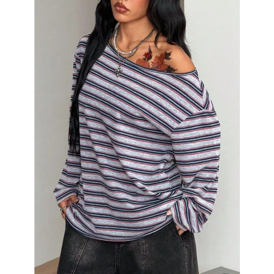 Striped Boat Neck Long Sleeve T-Shirt Apparel and Accessories