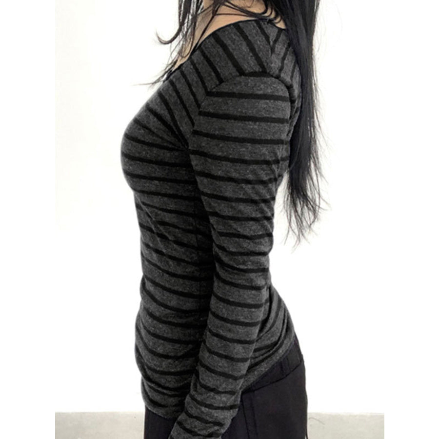 Striped Boat Neck Long Sleeve T-Shirt Apparel and Accessories