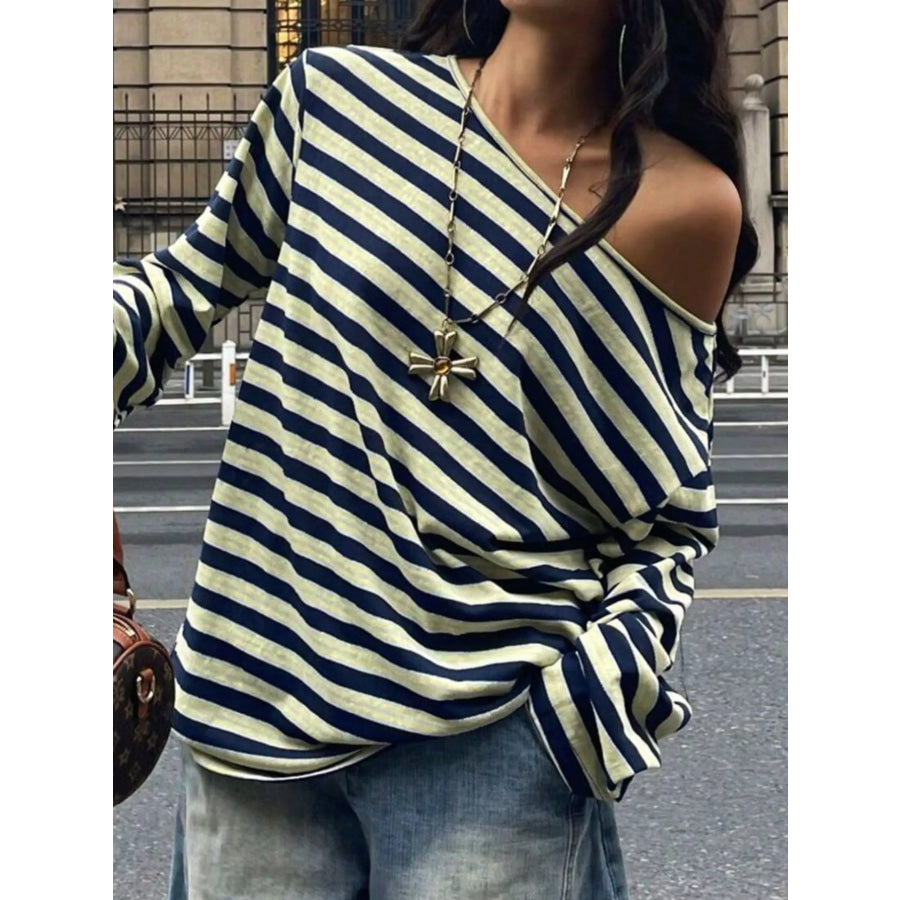 Striped Boat Neck Long Sleeve T-Shirt Apparel and Accessories