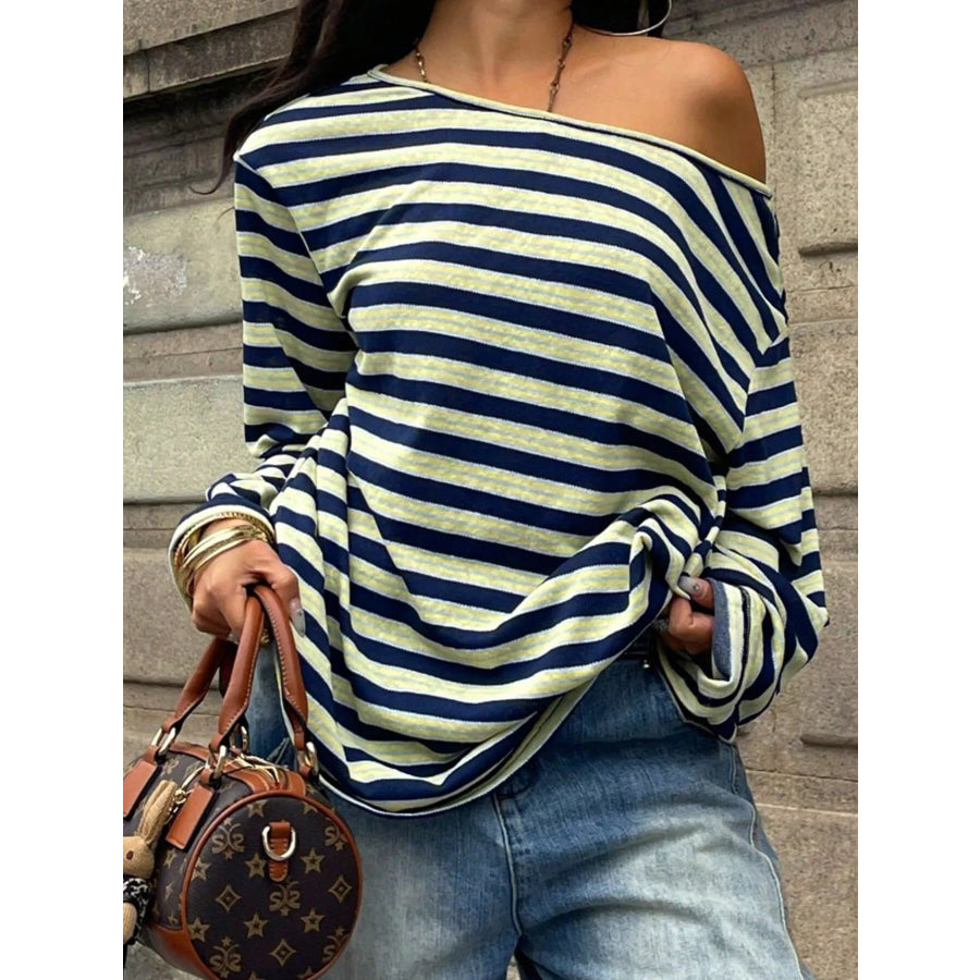Striped Boat Neck Long Sleeve T-Shirt Apparel and Accessories