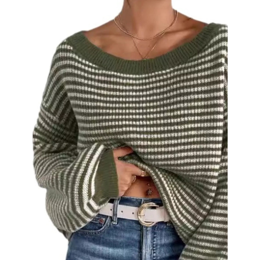 Striped Boat Neck Sweater Apparel and Accessories